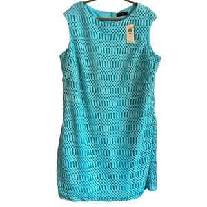 Lauren Ralph Lauren crochet overlay sleeveless dress, plus size 20W. Blue midi